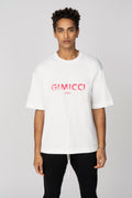 Oversize Fit, Large Logo T Shirt, Bianco / Pink