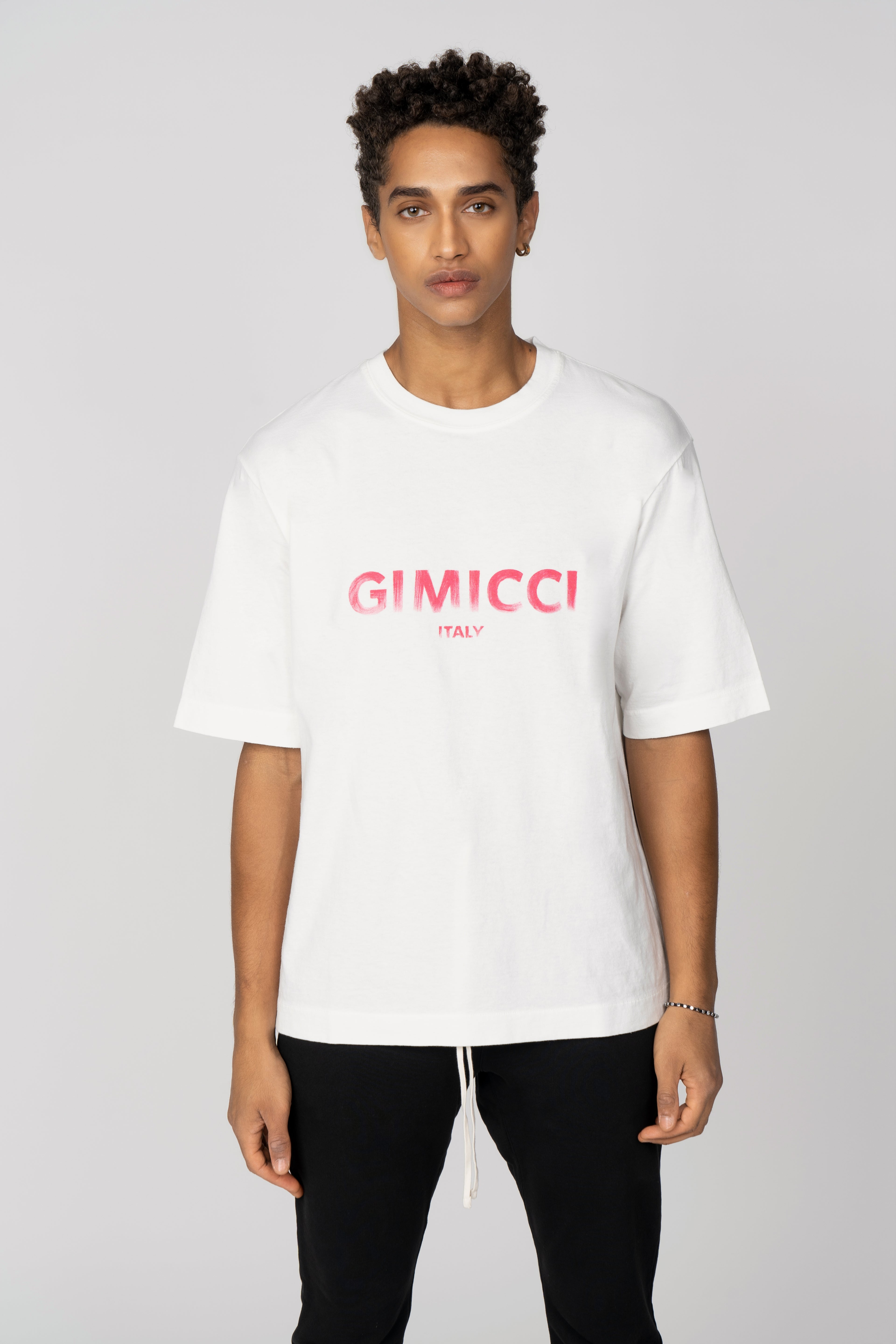 Oversize Fit, Large Logo T Shirt, Bianco / Pink