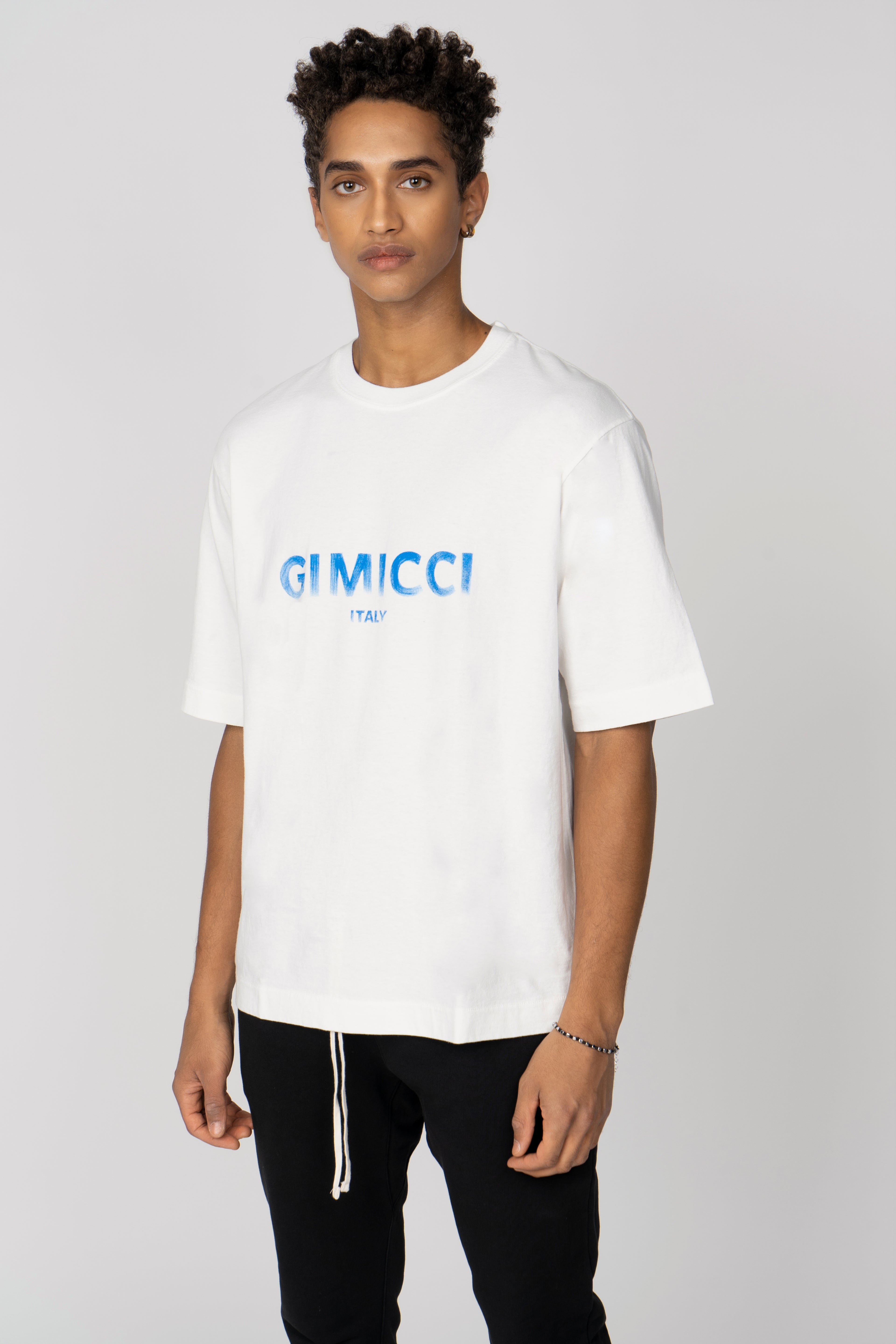 Oversize Fit, Large Logo T Shirt, Bianco / Blue