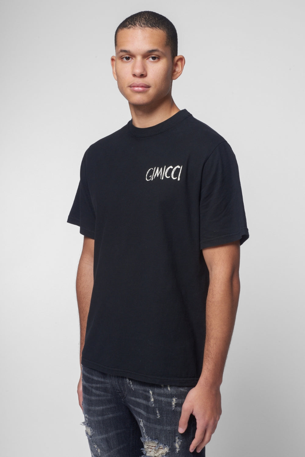 Regular Fit T Shirt in Nero, Chain Stitch Logo