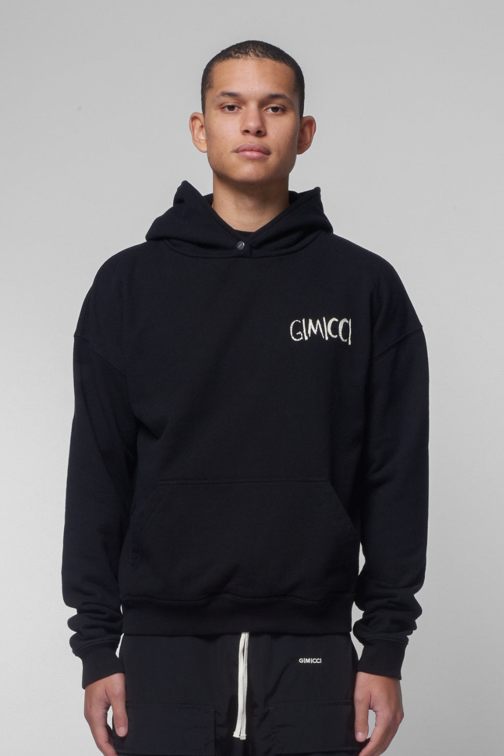 Hooded Sweatshirt with Chain Stitch Logo in Nero